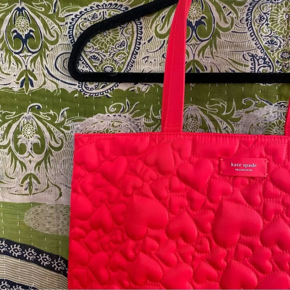 Kate Spade Fragrances Red Hearts Quilted Tote Bag